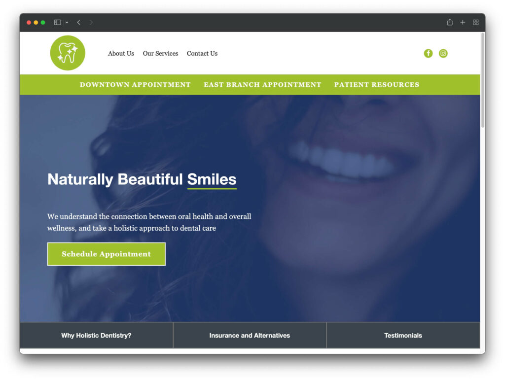 A dental website example standing in for health and wellness