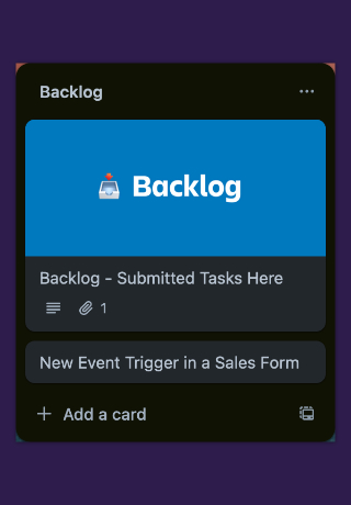 Trello Backlog: Our process begins with the client inputting their project requirements into our Trello Backlog. This serves as a centralized hub where clients can outline their needs, priorities, and desired outcomes.